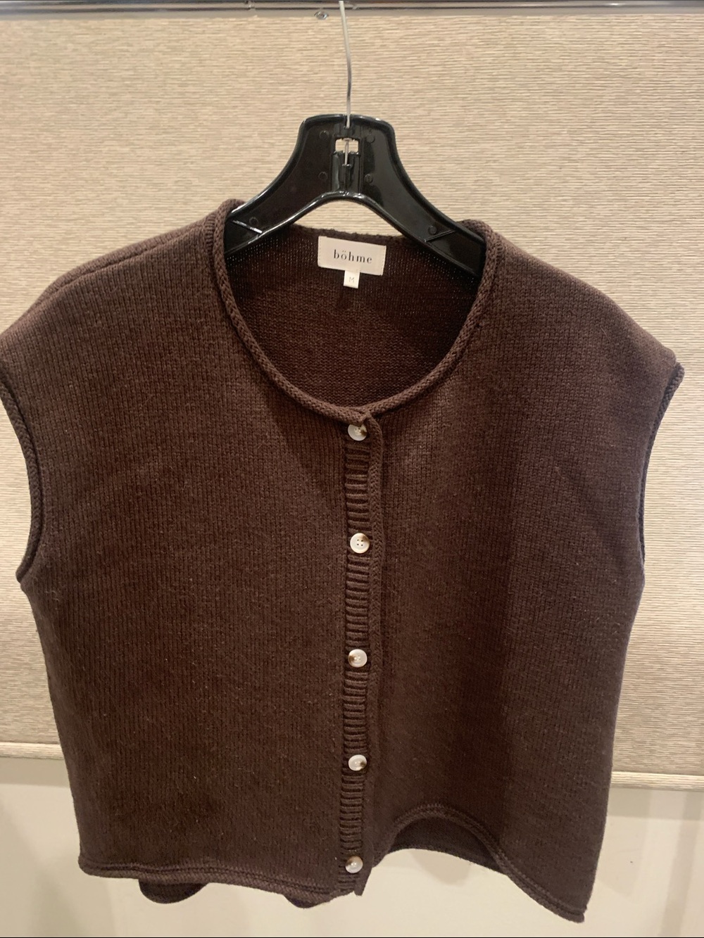 Dark Brown Sleeveless Button-Front Knit Vest